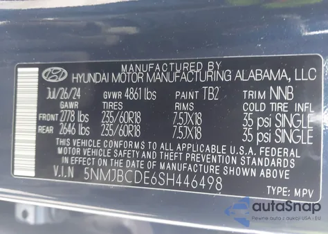 2025 Hyundai Tucson Sel из США, поврежденный, VIN 5NMJBCDE6SH446498